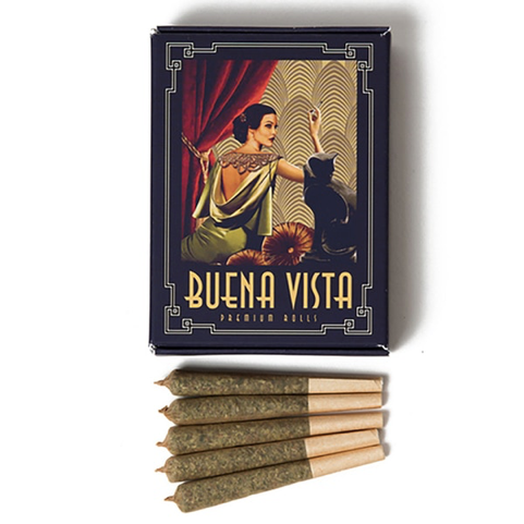 Five pre-rolls lying next to each right by a buena vista branded package