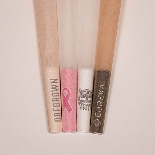 four pre-rolled cones with custom branded crutches